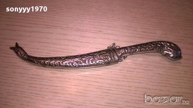 Turkiye-нож с кания-метални-19см-внос швеицария, снимка 2 - Антикварни и старинни предмети - 15882661