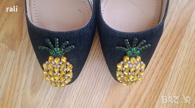  SALE %%% Обувки ЗАРА с ананаси от камъни, снимка 3 - Дамски обувки на ток - 23143361