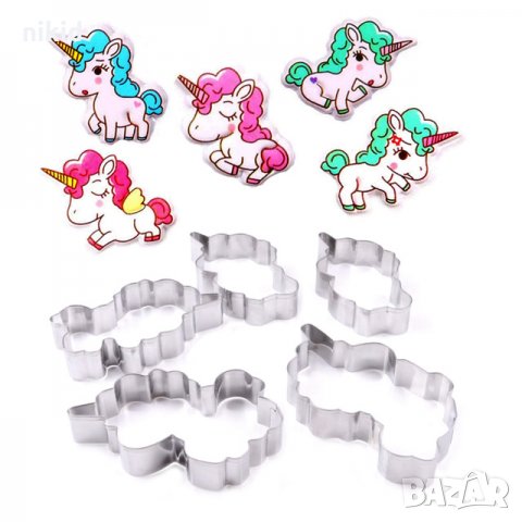 Unicorn Еднорог сет 5  метални резци форми украса торта сладки бисквитки, снимка 1 - Форми - 22331800