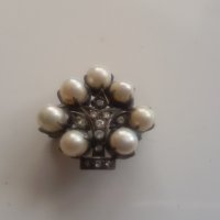 Старинна брошка накит перли диаманти сребро - изключителна, снимка 3 - Колиета, медальони, синджири - 23670295
