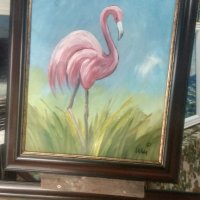 Автентична картина "Розово фламинго", снимка 6 - Картини - 24741740