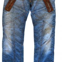Bray Steve Alan Denim Einstein мъжки сини дънки с кожени орнаменти 100% памук, снимка 1 - Дънки - 23461014