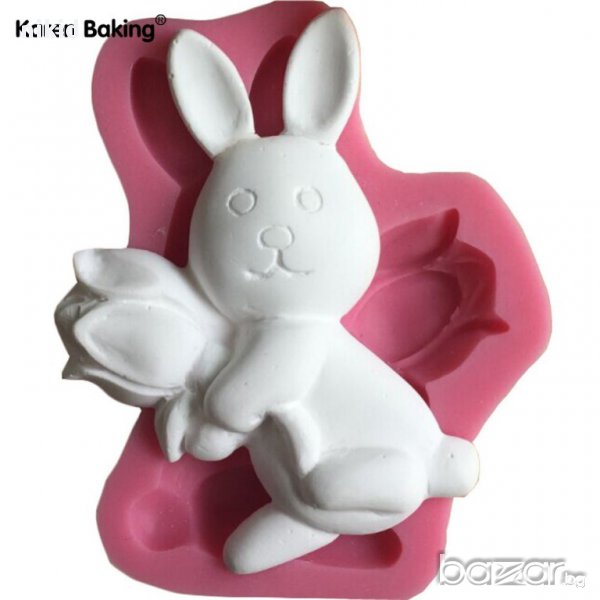 заек с лале Великденска форма силиконов молд за фондан украса торта декорация мъфини, снимка 1