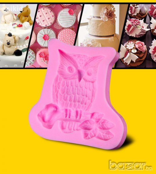 бухал на клон с листа силиконов молд форма за украса декор торта с шоколад фондан и др, снимка 1