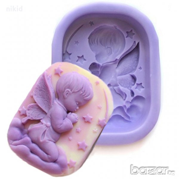 момче ляв молещ ангел калъп силиконов молд форма кръщене украса фондан торта сапун гипс шоколад, снимка 1