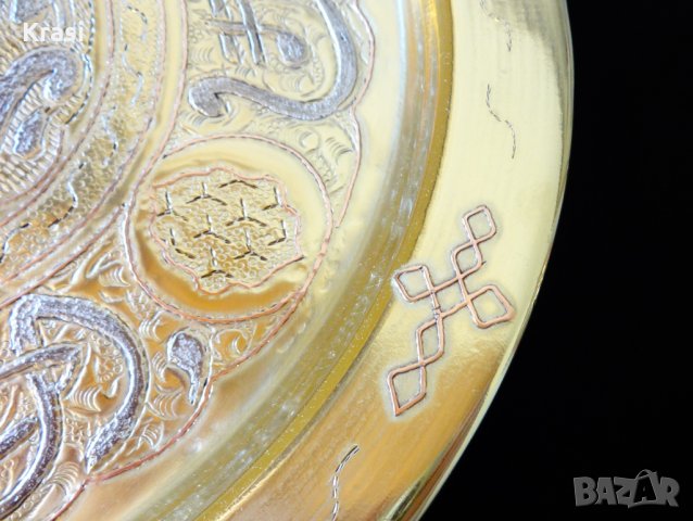 Персийски бронзов поднос с мед и сребро 700 гр, снимка 3 - Антикварни и старинни предмети - 24649236