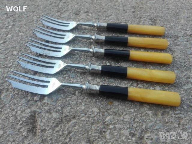 Кехлибар истински дръжки,маркирани старинни прибори от Германия, снимка 2 - Антикварни и старинни предмети - 22038347