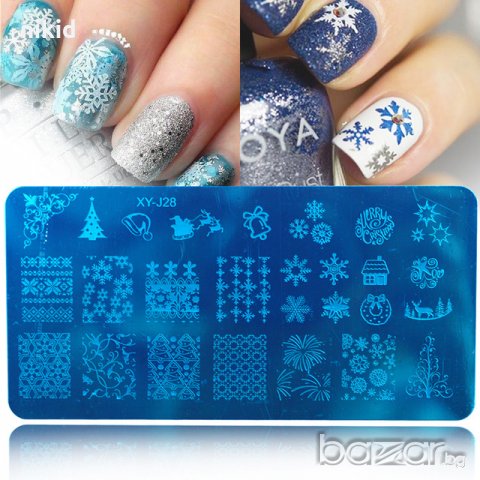 Коледен снежинки плочка / щампа шаблон за печат на нокти - Нова XY-J28 маникюр, снимка 1 - Други - 20842106