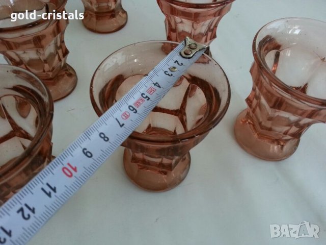 Ретро стъклени чаши и гарафа цветно розово стъкло , снимка 5 - Антикварни и старинни предмети - 26203494