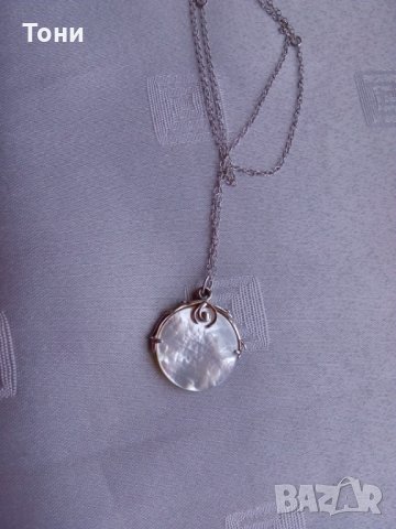  Сребърно бижу  със седеф и диамант HDIA/U , снимка 4 - Колиета, медальони, синджири - 26110434