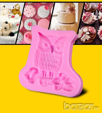 бухал на клон с листа силиконов молд форма за украса декор торта с шоколад фондан и др
