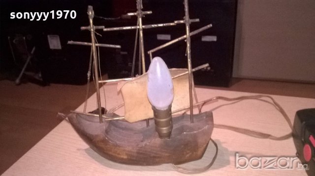 нощна лампа-ретро колекция-мед/месинг/дърво-25х25х9см, снимка 9 - Антикварни и старинни предмети - 19342973