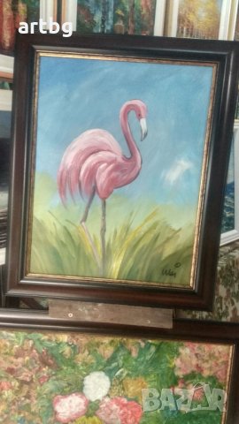 Автентична картина "Розово фламинго", снимка 6 - Картини - 24741740