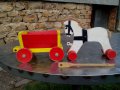 Стара дървена играчка Конче с каручка, снимка 2