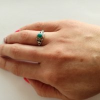 Сребърен пръстен  с малахит , ръчна изработка - сребро , снимка 3 - Пръстени - 24769284