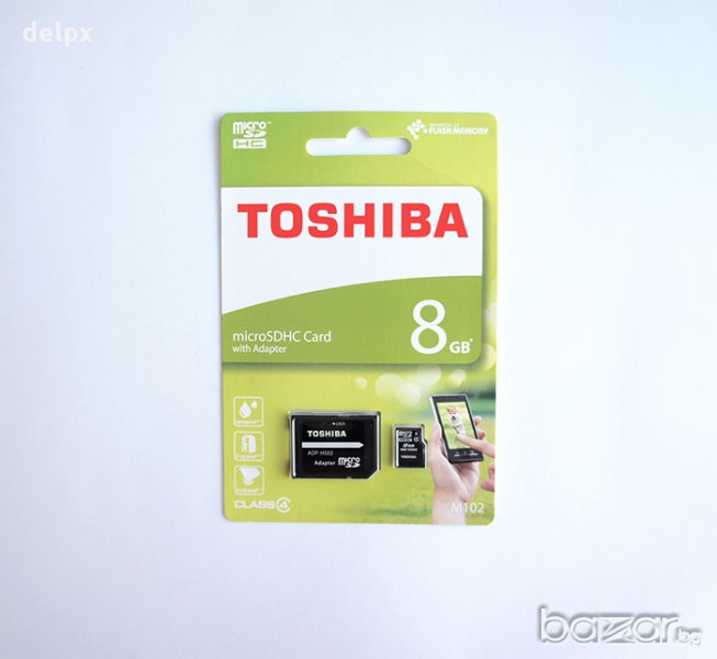 MicroSD карта памет клас 4 TOSHIBA с адаптер 8GB, снимка 1