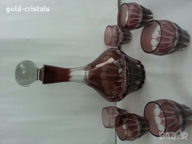 Ретро стъклени чаши с гарафа цветно стъкло , снимка 7 - Антикварни и старинни предмети - 25525942