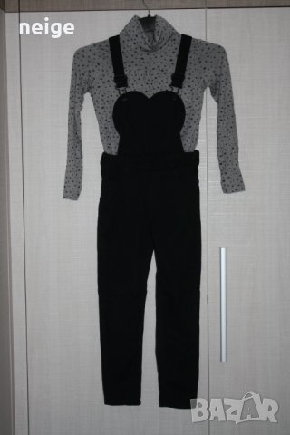 Нов дънков гащеризон слим Н&М с блузка (6-8 г), снимка 2 - Детски Блузи и туники - 22393901