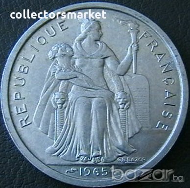 2 франка 1965, Френска Полинезия, снимка 2 - Нумизматика и бонистика - 21354815