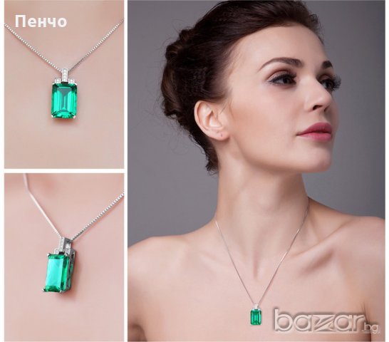 Модна сребърна висулка със зелен камък Бижута Палас Смарагдов камък и синджирче, снимка 5 - Колиета, медальони, синджири - 19520921