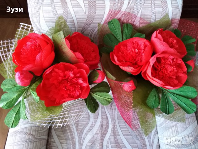 Цветя от хартия-божури, снимка 5 - Изкуствени цветя - 24675749