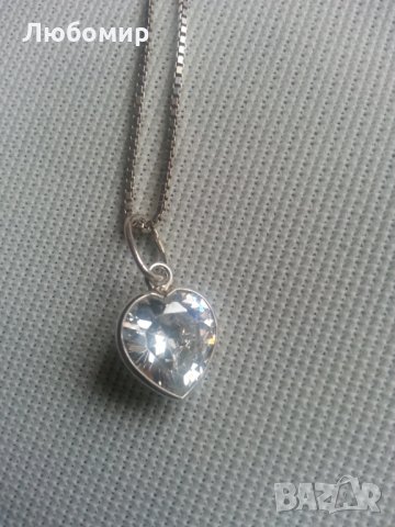 Сребърен дамски пръстен, гривна, синджирче с кристално сърце със сребърен обков, снимка 9 - Пръстени - 17658940