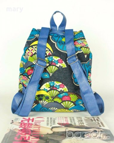 пъстра дамска раничка с кожени детайли, снимка 2 - Чанти - 19104817