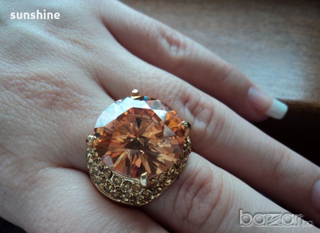 ХИТ! ПРОМО! Златист пръстен с оранжев камък, снимка 5 - Пръстени - 18476051