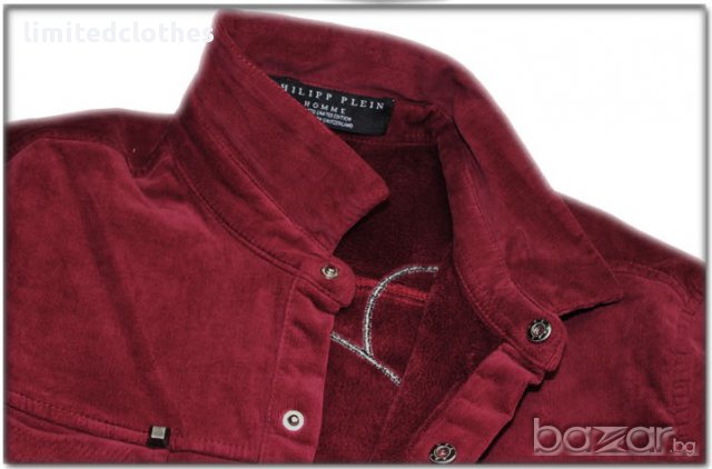 PHILIPP PLEIN RED STUDDED MOUSE SKULL Мъжка Плюшена / Ватирана Риза size S / M, снимка 5 - Ризи - 9251654