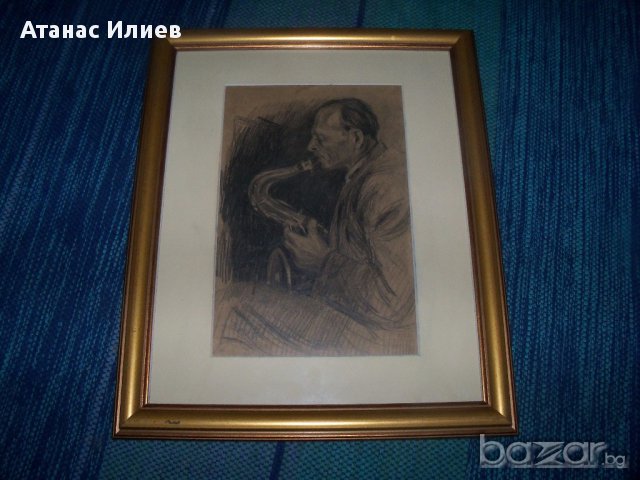 Стара графика "Мъжът със саксофона", снимка 6 - Картини - 14148752