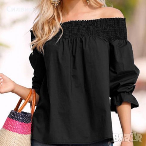 Черна блуза с панделка, снимка 2 - Блузи с дълъг ръкав и пуловери - 24252969