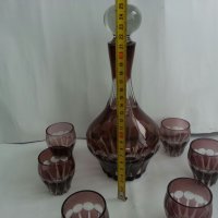 Ретро стъклени чаши с гарафа цветно стъкло , снимка 2 - Антикварни и старинни предмети - 25525942