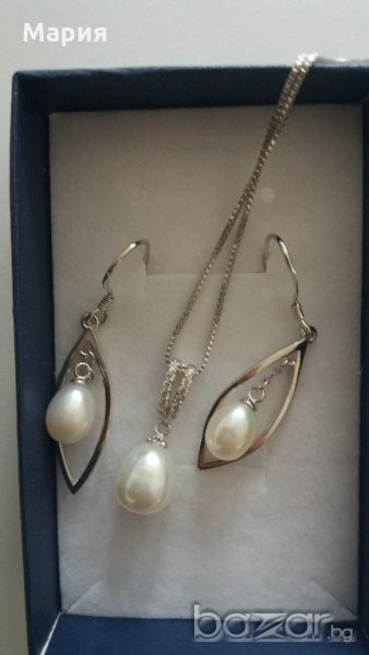 Сребърен комплект с естествени перли, снимка 1