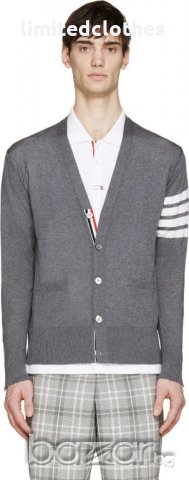 THOM BROWNE Striped Grey Cardigan Мъжки Пуловер Жилетка size S, снимка 7 - Пуловери - 19418877