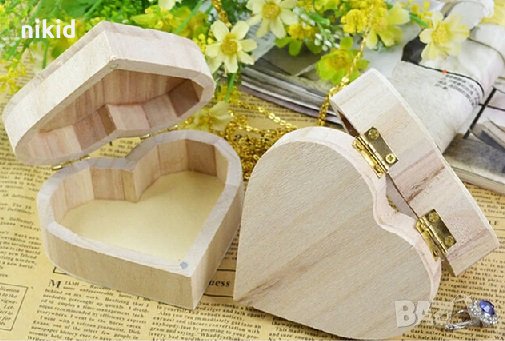 Дървена кутия сърце за бижута органайзер подарък и др, снимка 2 - Други - 24569777