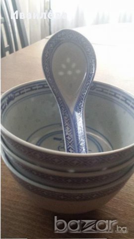Традиционни Китайски купи за ориз с порцеланови лъжици, снимка 4 - Прибори за хранене, готвене и сервиране - 13658724