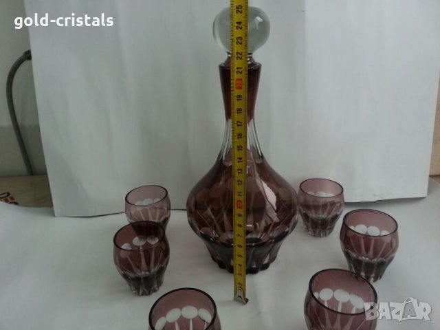 Ретро стъклени чаши с гарафа цветно стъкло , снимка 2 - Антикварни и старинни предмети - 25525942