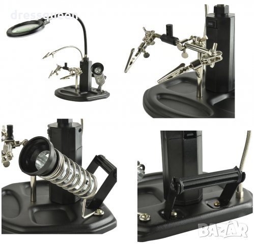 802 Настолна лампа с лупа трета ръка и стойка за запояване , снимка 12 - Други стоки за дома - 25078599