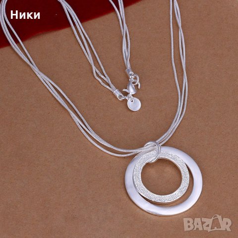 Ново! комплект колие + обеци "Кръгове "със сребърно покритие и печат 925 -мод.9, снимка 3 - Бижутерийни комплекти - 23728943