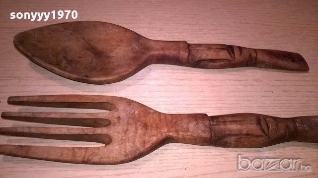 Перуански дървени прибори-резба-31х9см-внос швеицария, снимка 3 - Антикварни и старинни предмети - 17629408