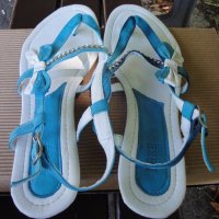Нови кокетни синьо-бели кожени дамски сандали / летни обувки "Free Sun", естествена кожа, чехли, снимка 9 - Сандали - 18759237
