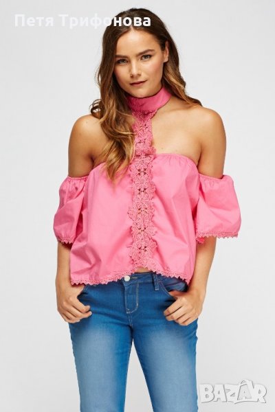 ЛИКВИДАЦИЯ НАЛИЧЕН Топ в розово дантелен чокър С/М размер от Англия, снимка 1