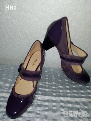 Clarks -Лилави обувки лак и велур № 40, стелка 26 см, снимка 6 - Дамски обувки на ток - 23897651
