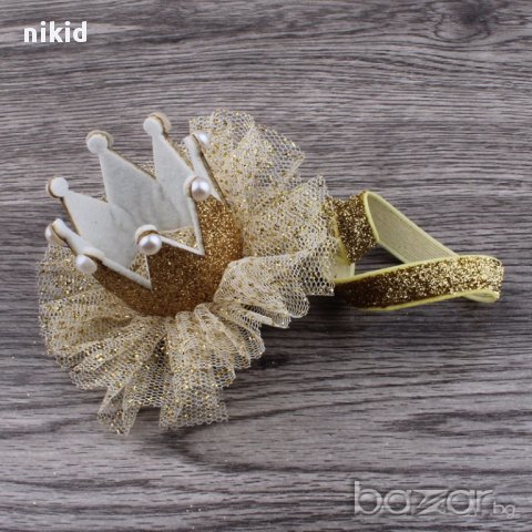 лента корона за коса глава за принцеса бебе на ластик с мъниста и брокат, снимка 3 - Други - 15031653