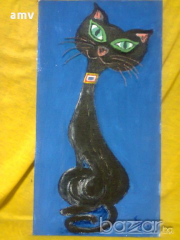 картина черна котка темперни бои