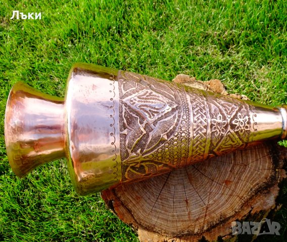Персийска медна кана,ваза Isfahan Qalamzani 53 см., снимка 4 - Антикварни и старинни предмети - 25549943