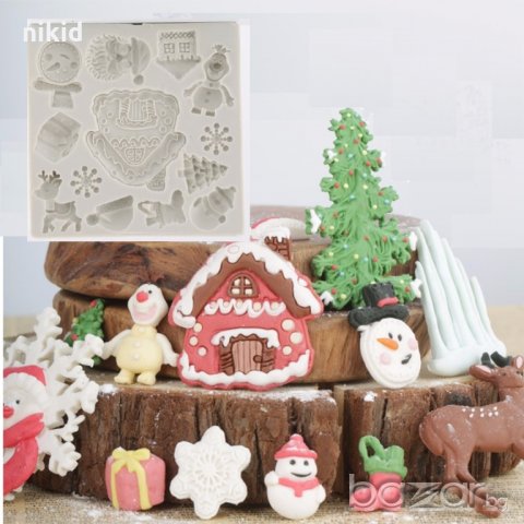 Коледна къщичка къща Дядо коледа Елен Елха Олаф снежко силиконов молд форма украса торта фондан