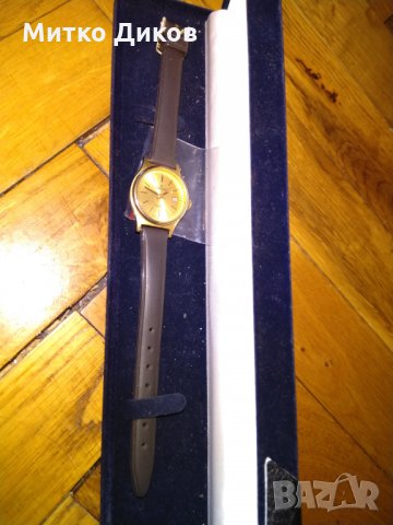 Ermano Swiss made Quartz-швейцарски часовник с датник 10микрона златно покритие кутия, снимка 3 - Дамски - 24444569