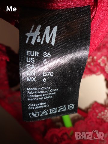 H&M бюстие сутиен НОВО размер М червена дантела, снимка 3 - Бельо - 23055266