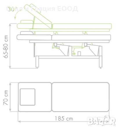 Електрическа кушетка Optima (1 мотор) - бяла/сива 186 х 68 x 54/88 см, снимка 6 - Кушетки - 24242374